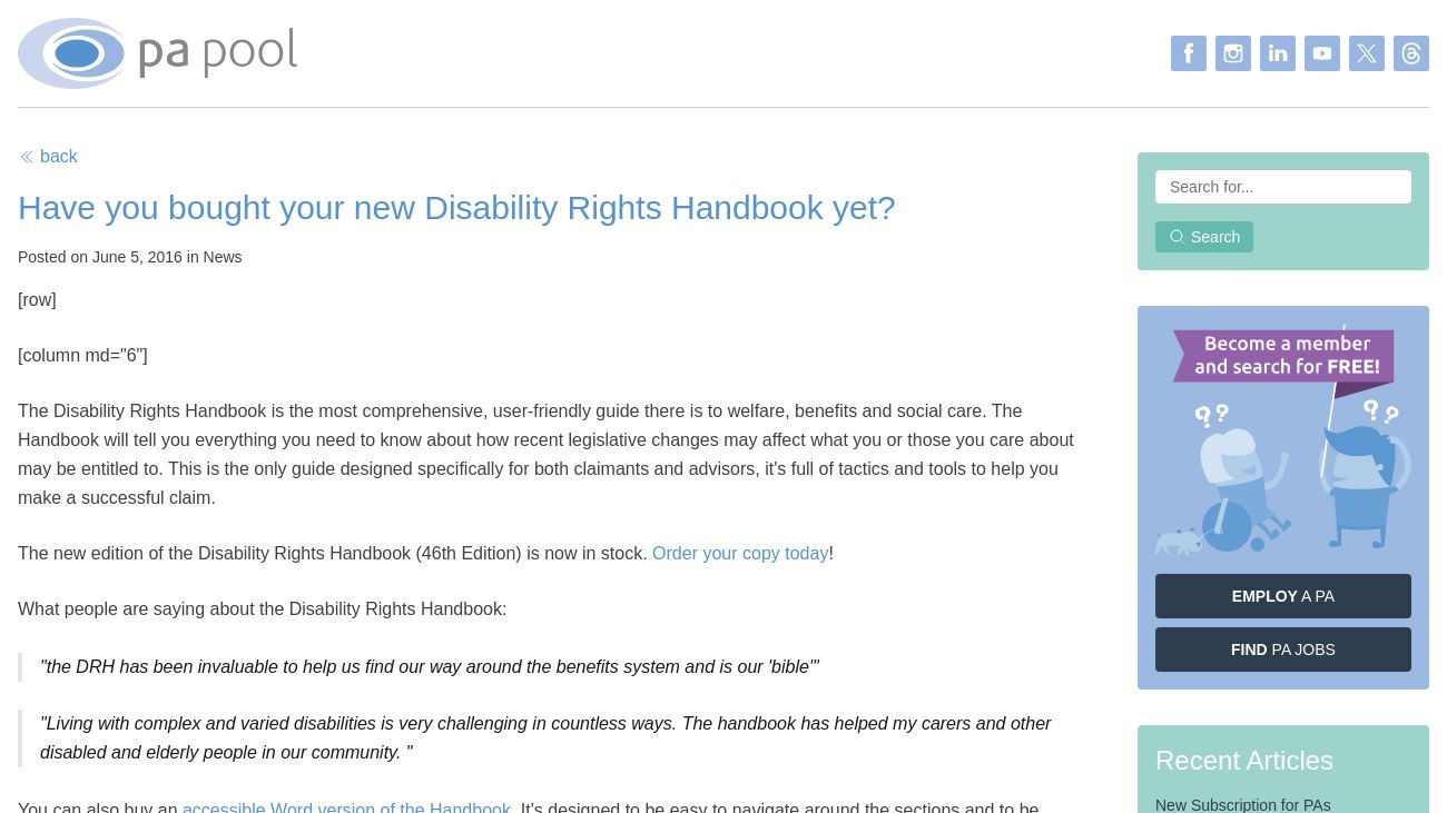 PA Pool - Have you bought your new Disability Rights Handbook yet?