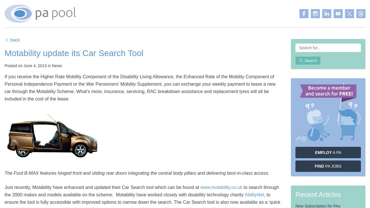 PA Pool Motability update its Car Search Tool