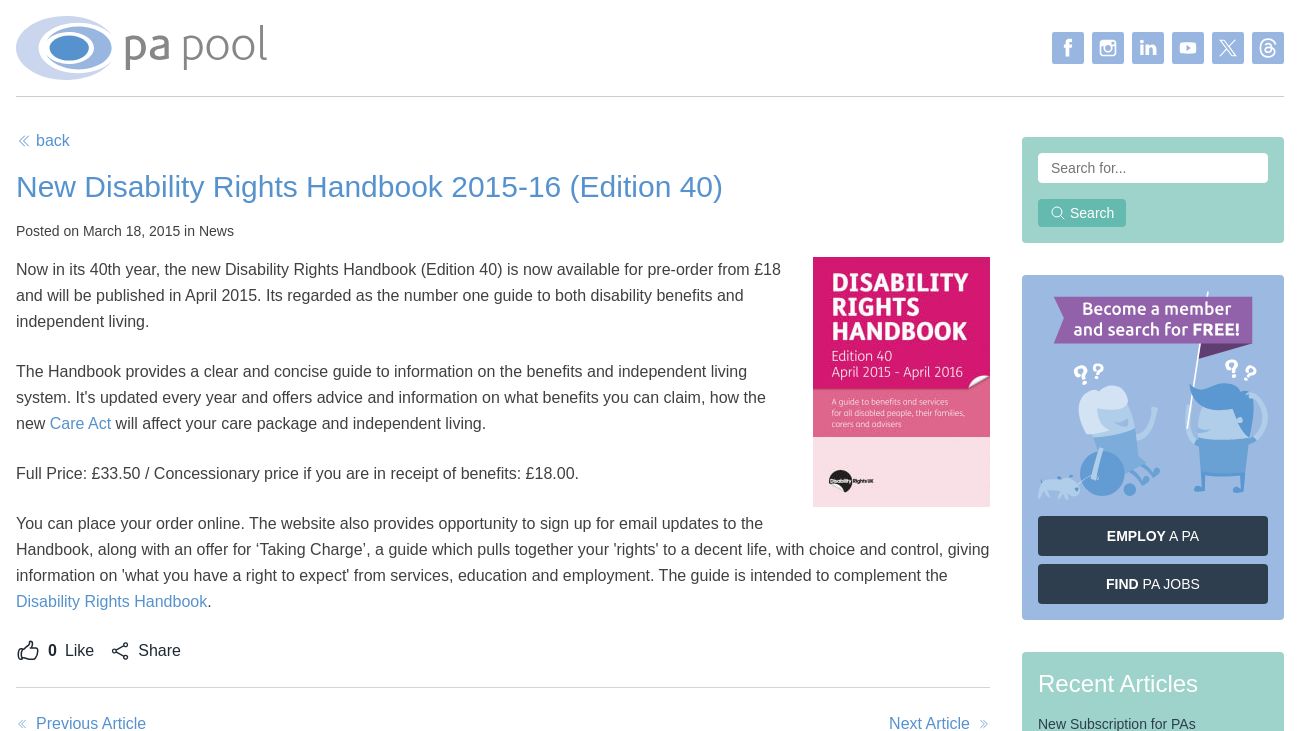 PA Pool - New Disability Rights Handbook 2015-16 (Edition 40)