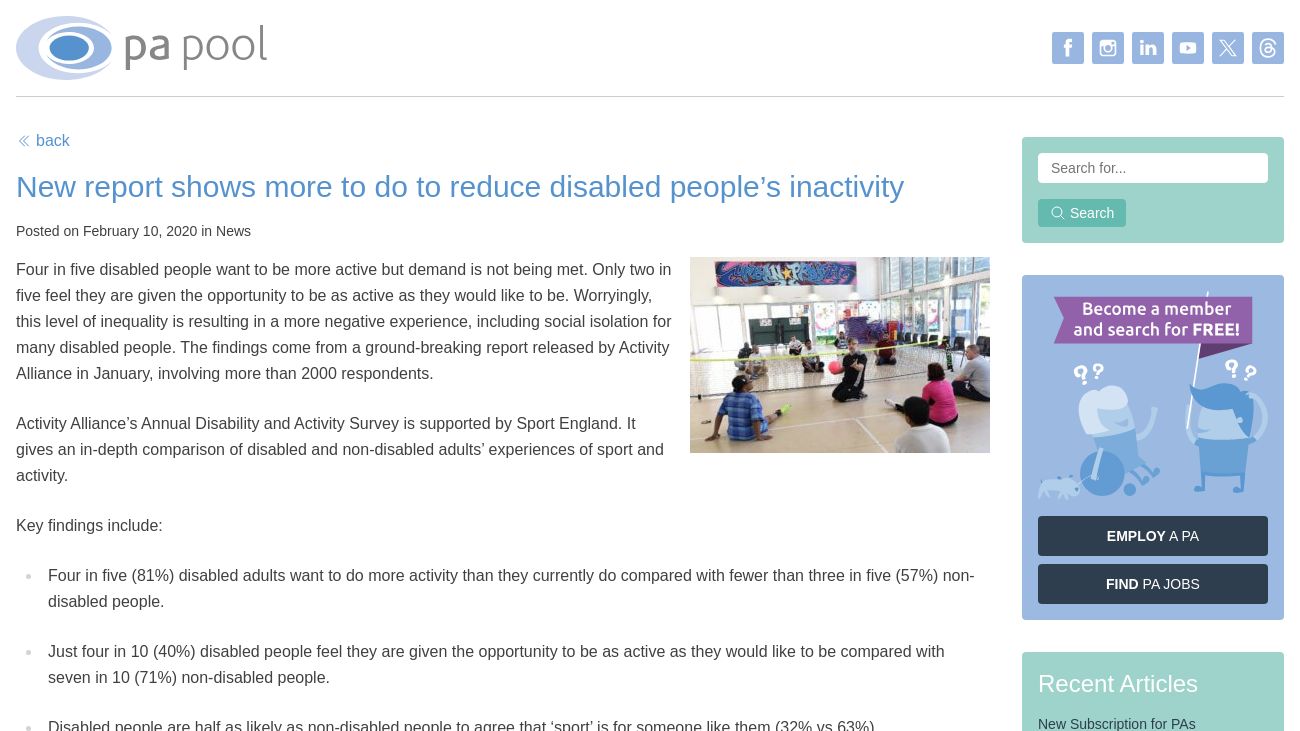 Reduce Inactivity PA Pool - New report shows more to do to reduce disabled people’s ...