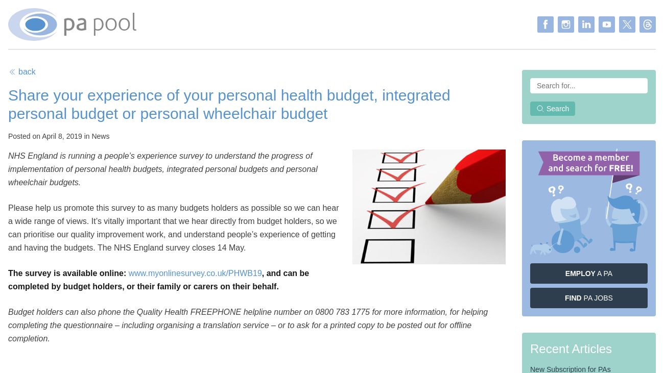 PA Pool Share your experience of your personal health budget